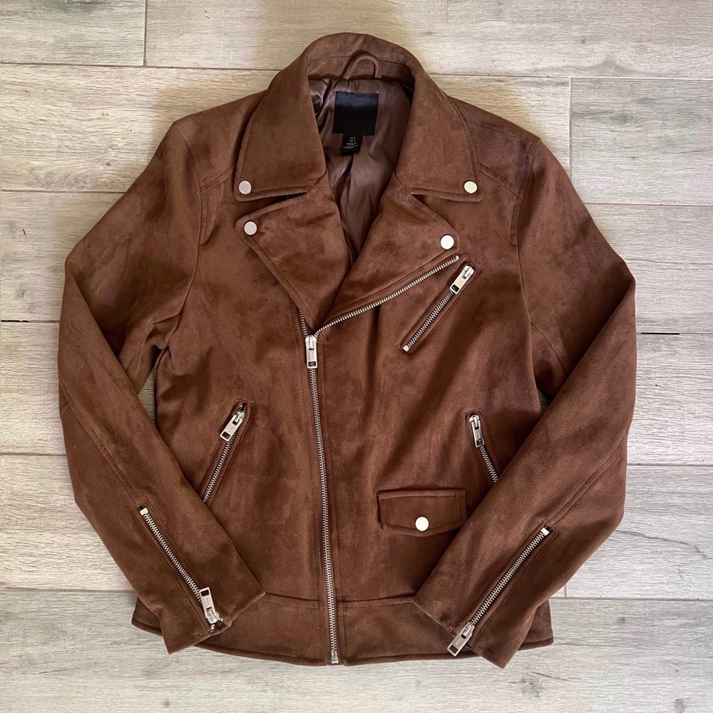H&M Mens Faux Suede Biker Jacket - Size Small